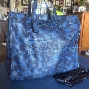 Rare Blue Camo Authentic Coach Field Tote 14x15.75x8.0